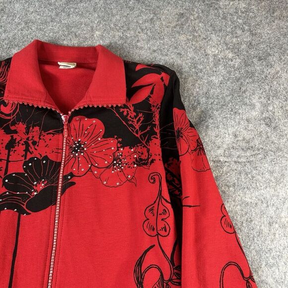 Jess & Jane Jacket Medium Rhinestone Zipper Canon Flower Floral Made In USA - Picture 4 of 8